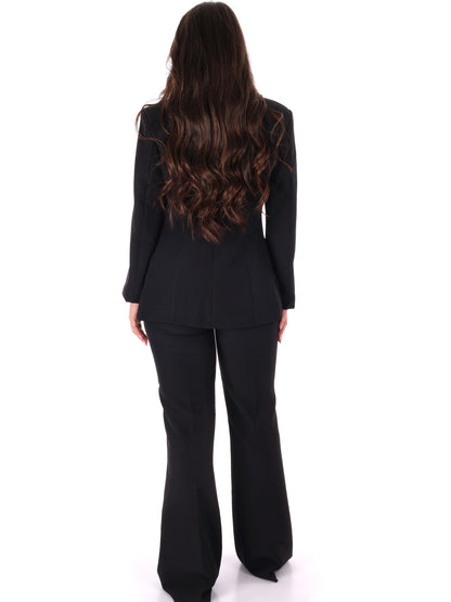 Elegante completo tailleur nero Miss Love da donna con vestibilità slim