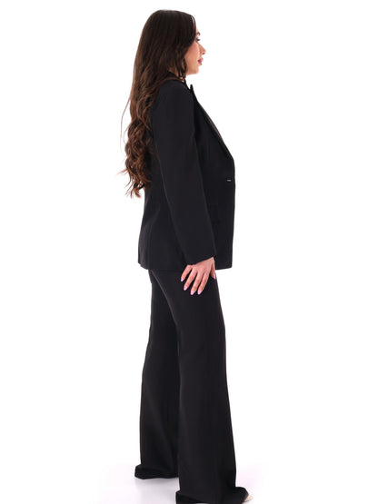 Elegante completo tailleur nero Miss Love da donna con vestibilità slim