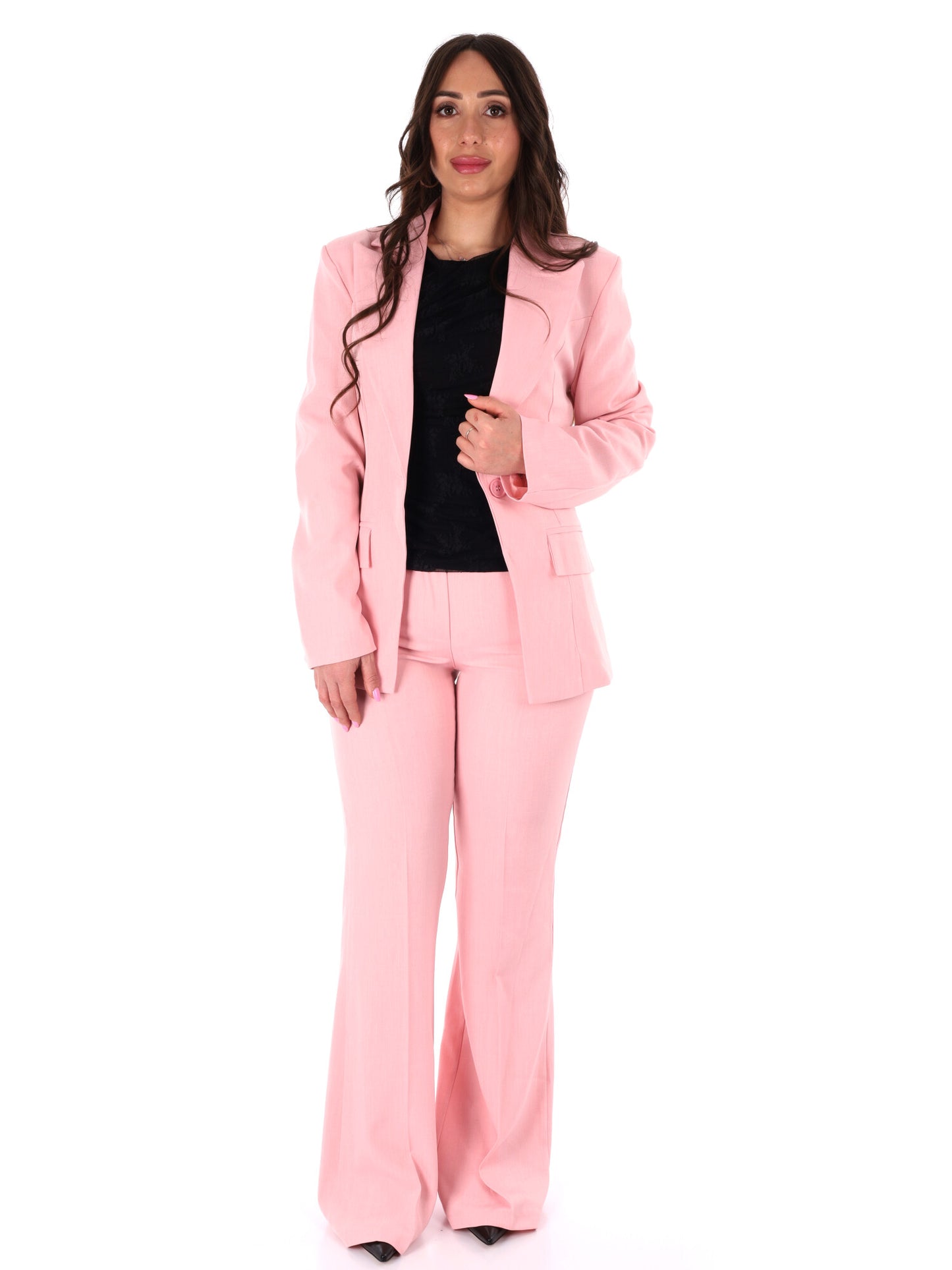 Tailleur rosa elegante Miss Love da donna con pantaloni slim