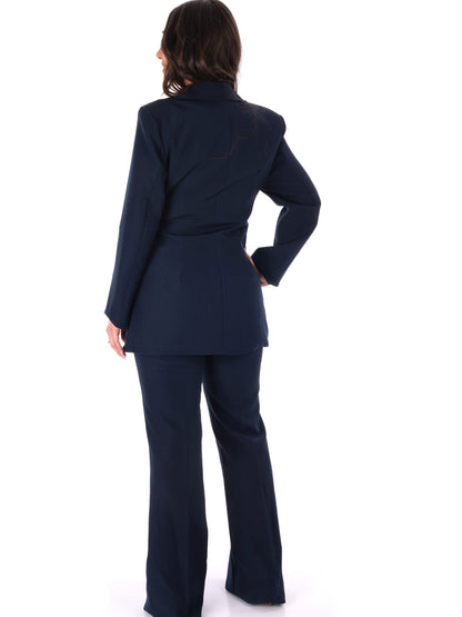 Completo tailleur blu con fiocco in vita elegante da donna Miss Love