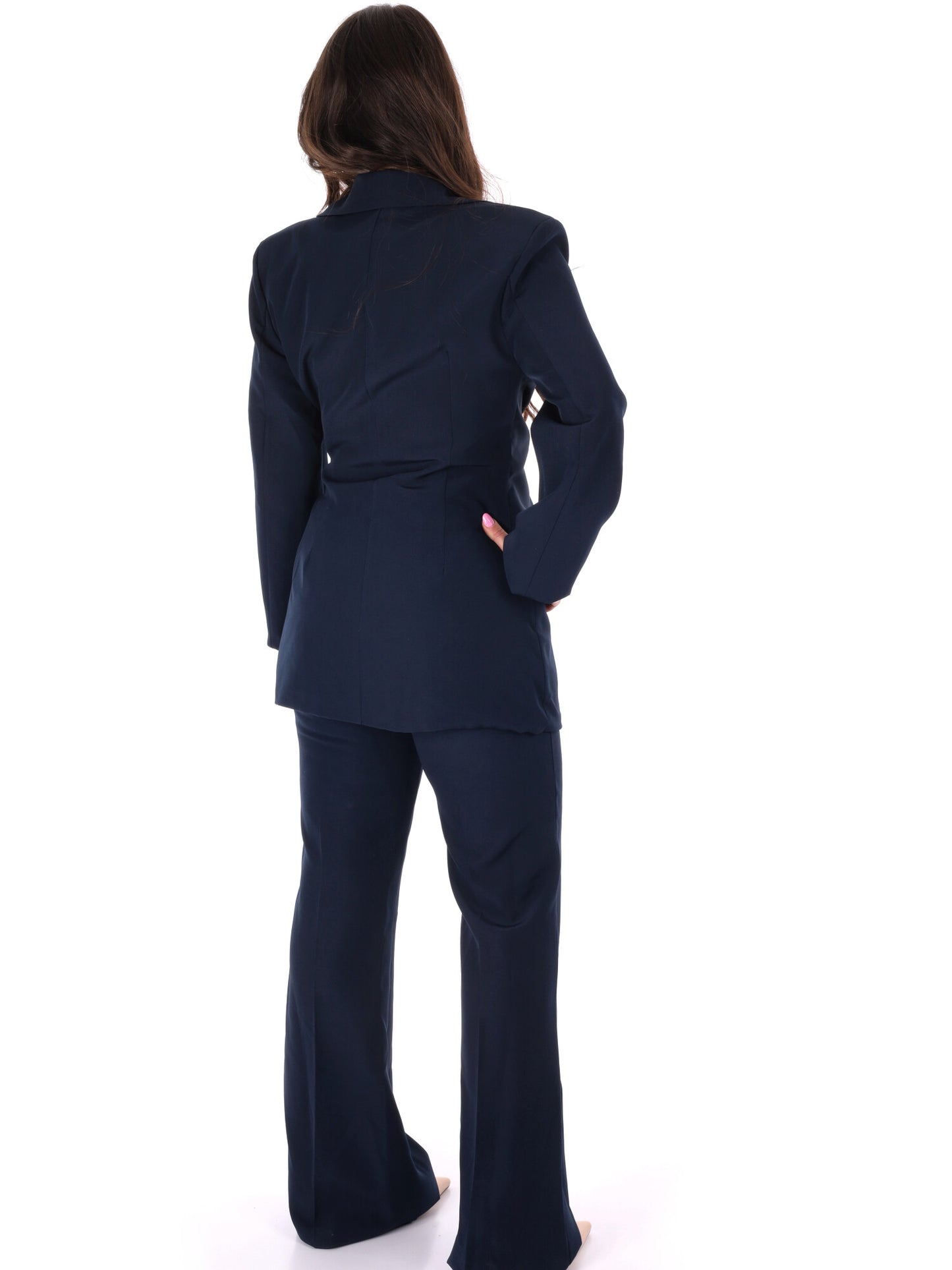 Completo tailleur blu con fiocco in vita elegante da donna Miss Love
