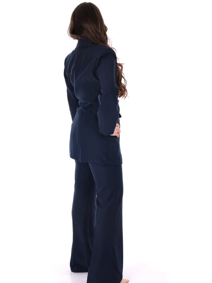 Completo tailleur blu con fiocco in vita elegante da donna Miss Love