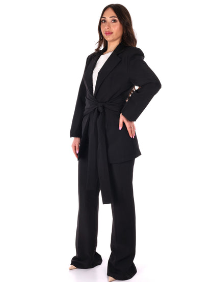 Completo elegante Miss Love da donna nero con fiocco in vita