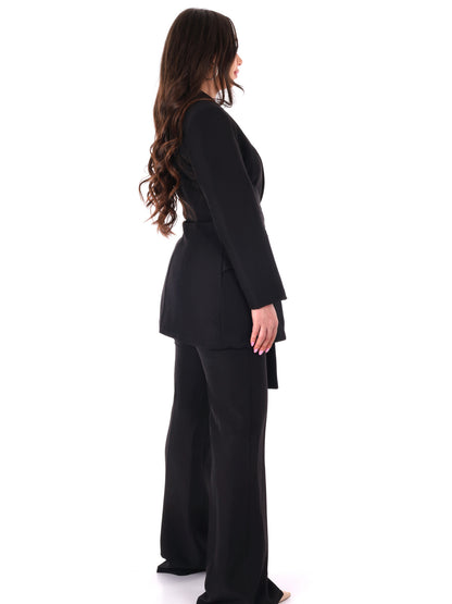 Completo elegante Miss Love da donna nero con fiocco in vita