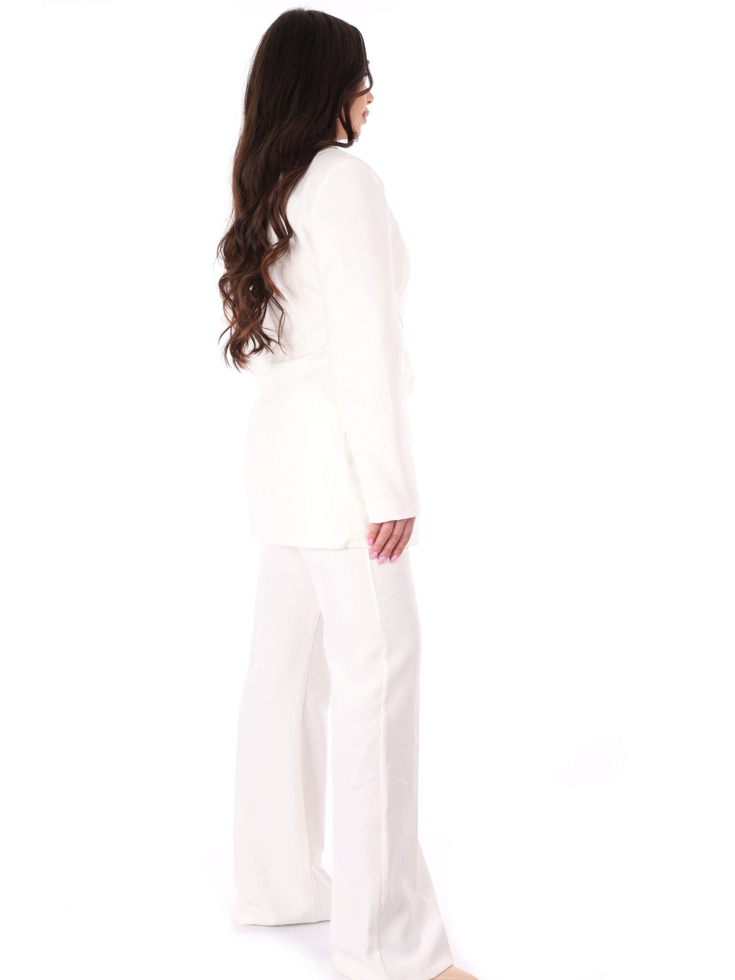 Completo tailleur elegante panna con fiocco in vita per donna