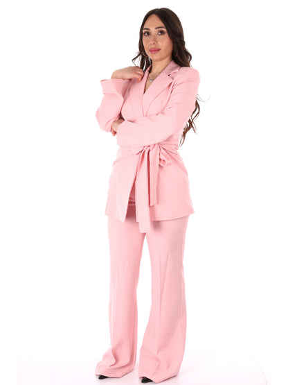 Completo elegante da donna Miss Love rosa con fiocco e blazer