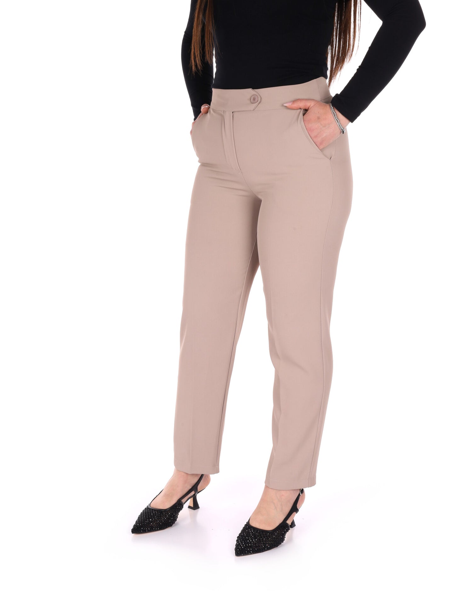 Pantaloni da donna Miss Love color fango eleganti e versatili