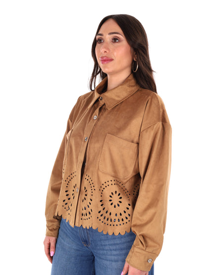 Giacca-camicia Miss Love beige in poliestere dalla vestibilità loose