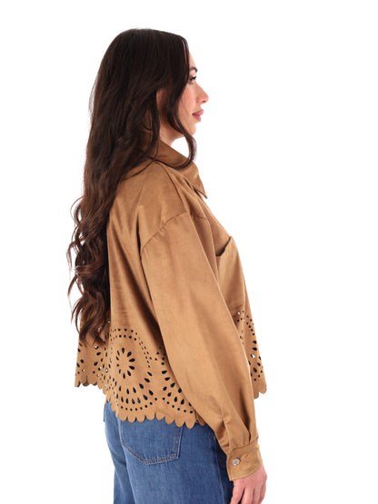 Giacca-camicia Miss Love beige in poliestere dalla vestibilità loose
