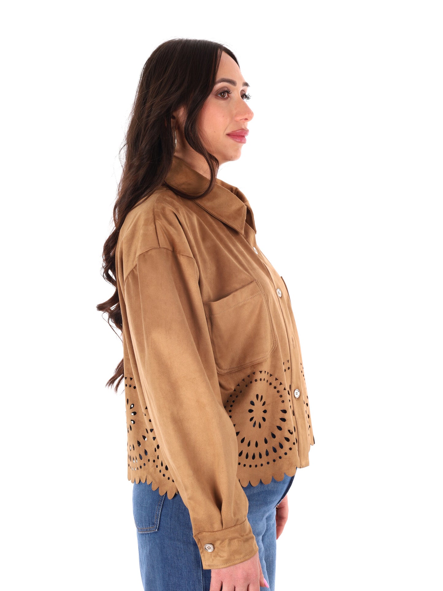 Giacca-camicia Miss Love beige in poliestere dalla vestibilità loose