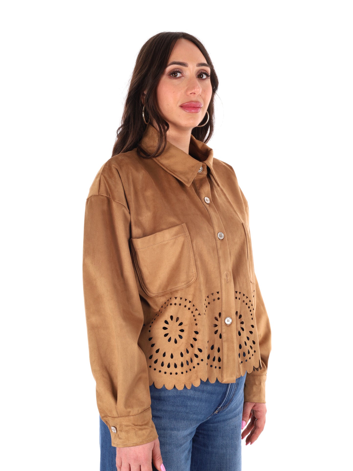 Giacca-camicia Miss Love beige in poliestere dalla vestibilità loose