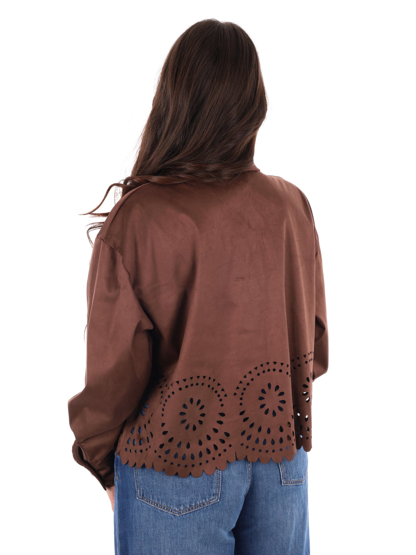 Giacca-camicia marrone in poliestere dal taglio loose per donna
