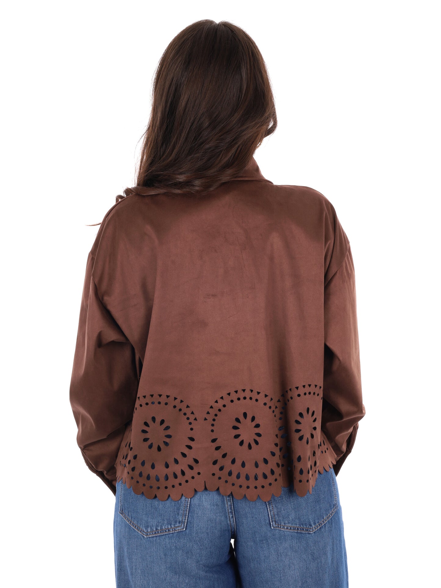 Giacca-camicia marrone in poliestere dal taglio loose per donna