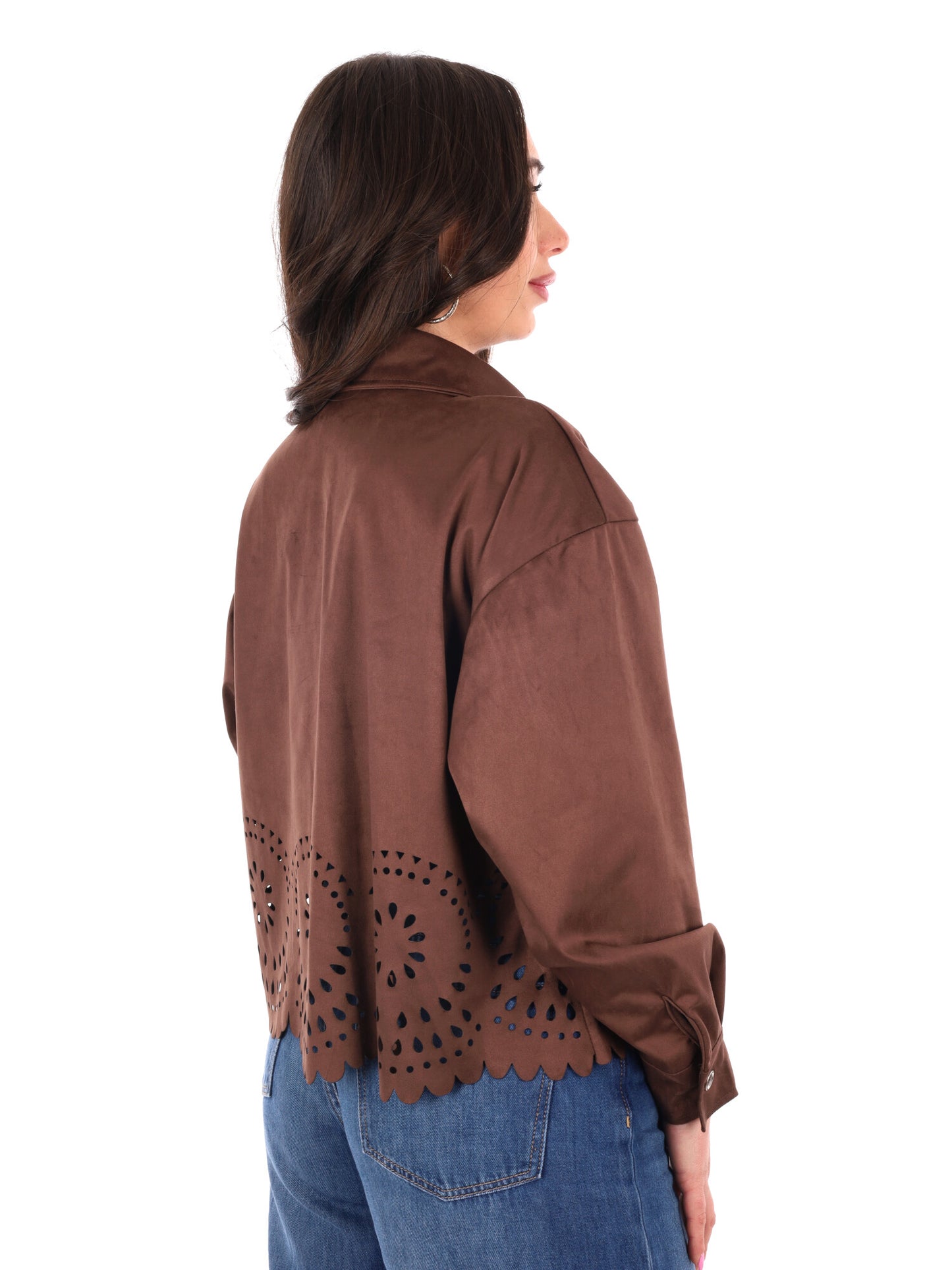 Giacca-camicia marrone in poliestere dal taglio loose per donna