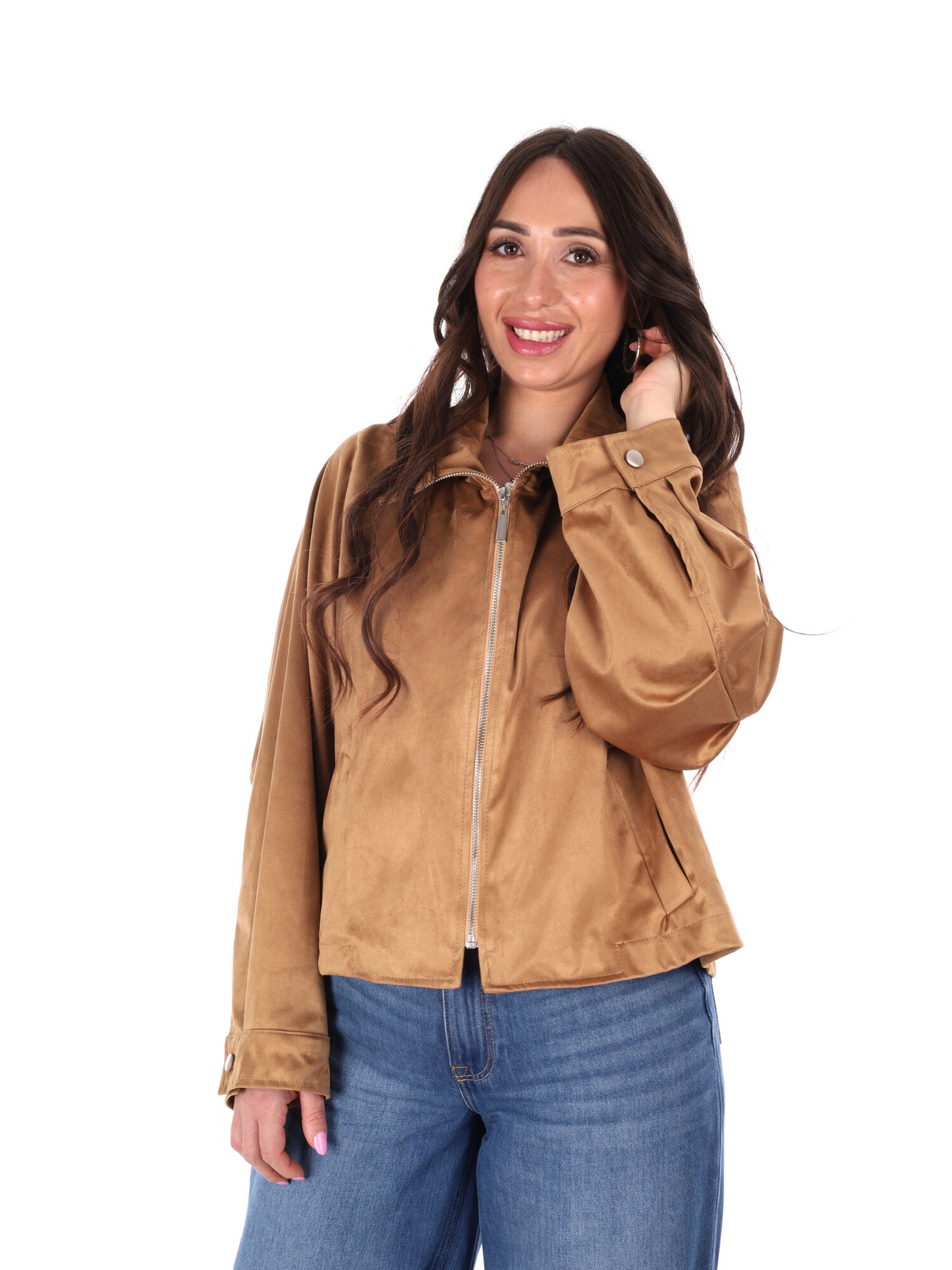Giacchetto casual marrone Miss Love in scamosciato per donna