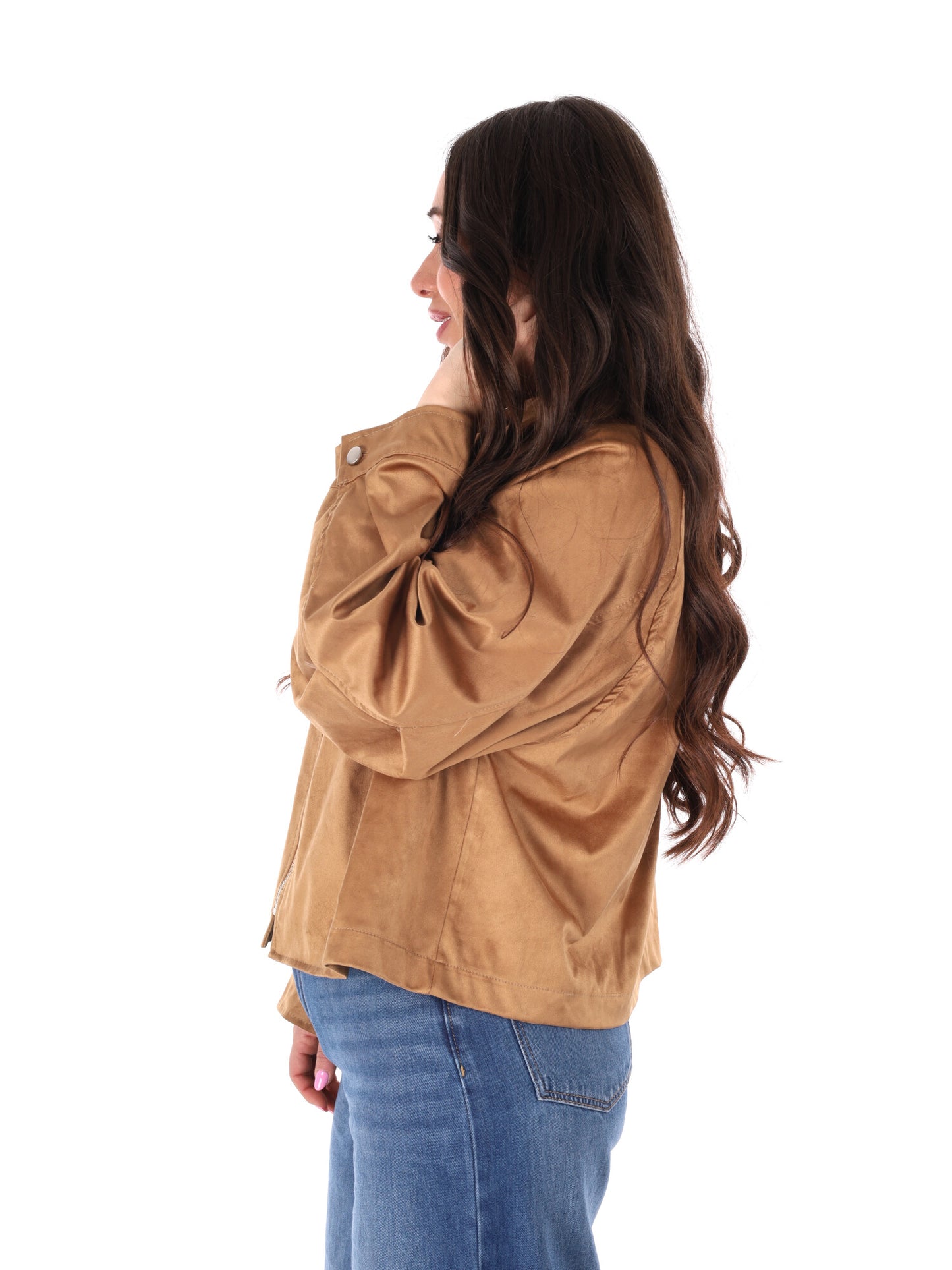 Giacchetto casual marrone Miss Love in scamosciato per donna