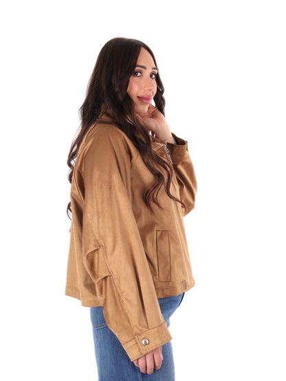 Giacchetto casual marrone Miss Love in scamosciato per donna