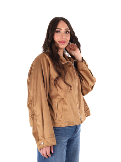 Giacchetto casual marrone Miss Love in scamosciato per donna