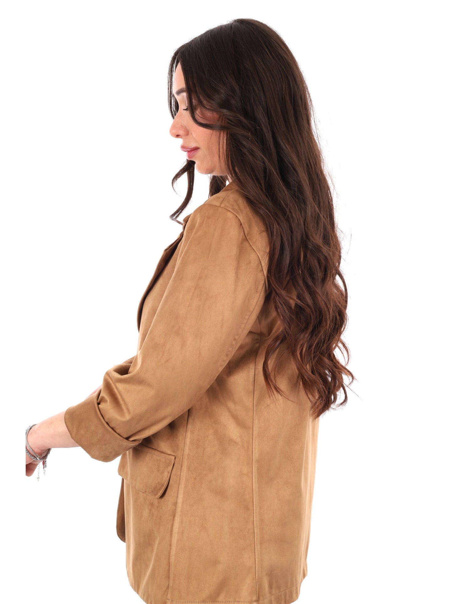 Blazer monopetto Miss Love donna beige in scamosciato effetto renna