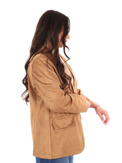 Blazer monopetto Miss Love donna beige in scamosciato effetto renna