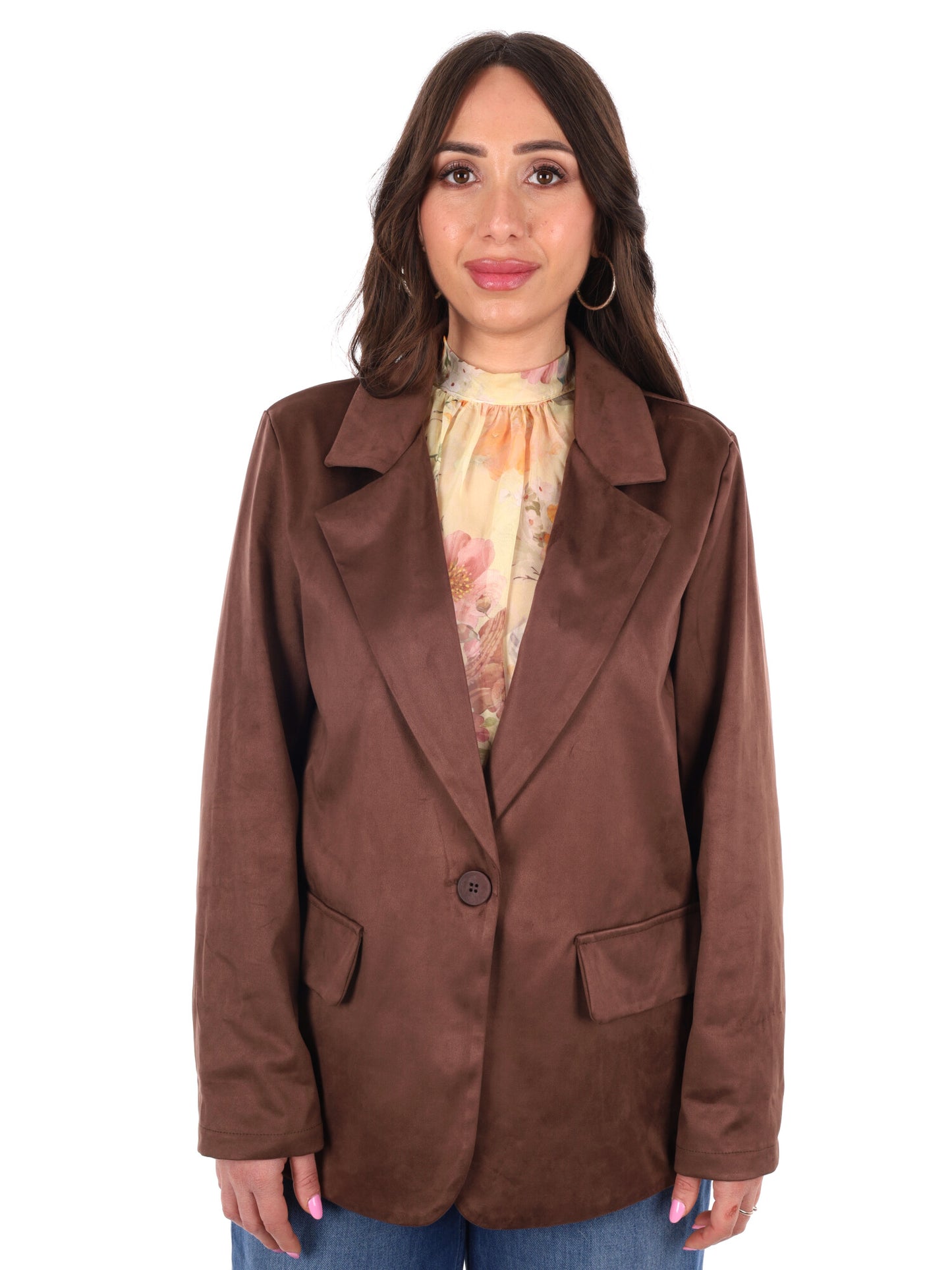 Miss Love blazer monopetto in scamosciato marrone da donna