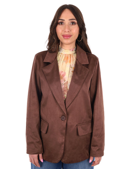 Miss Love blazer monopetto in scamosciato marrone da donna