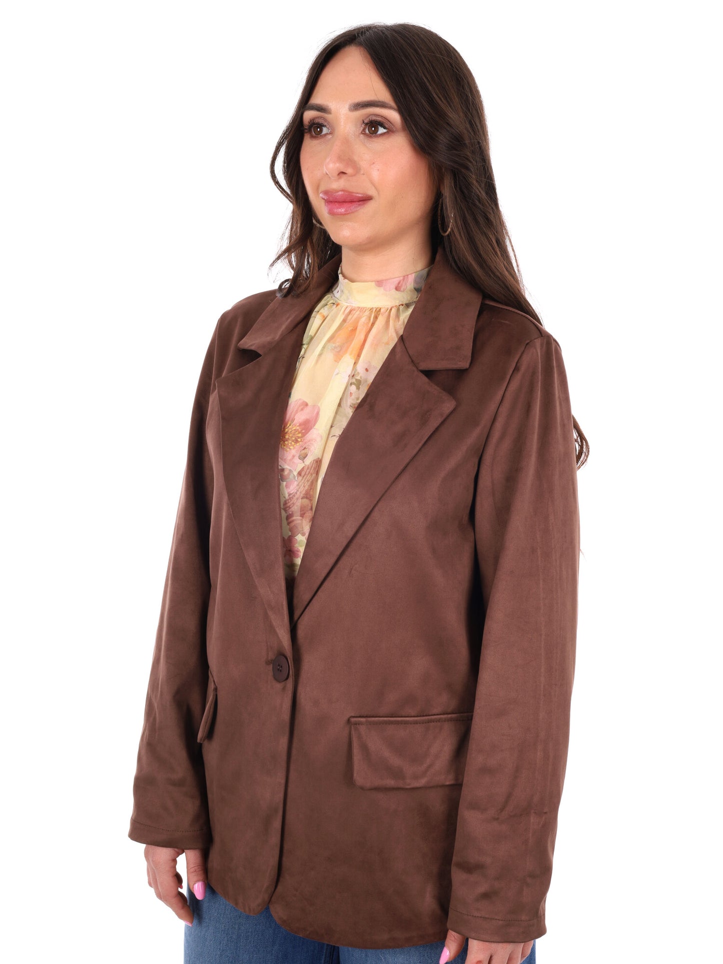 Miss Love blazer monopetto in scamosciato marrone da donna
