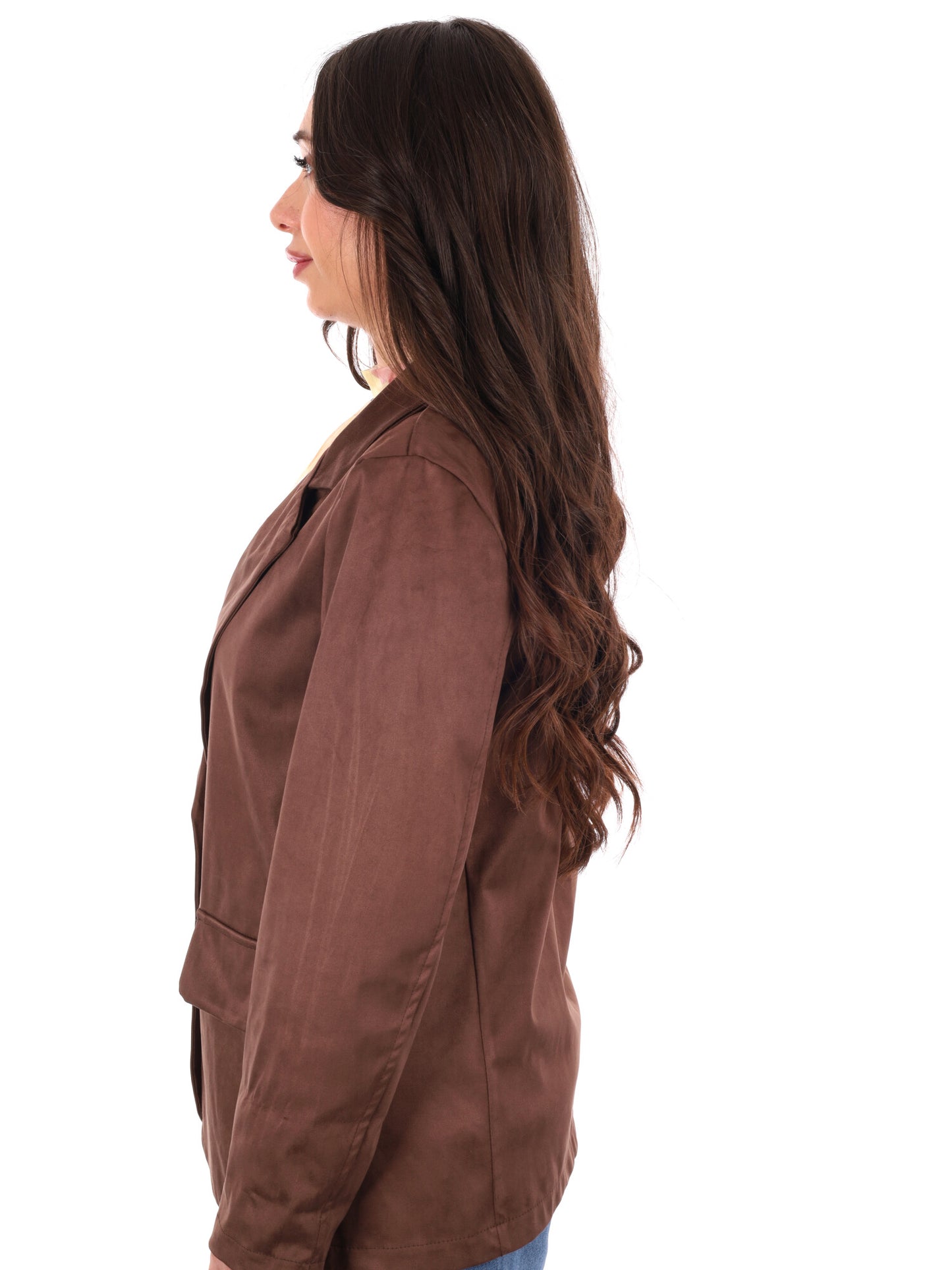 Miss Love blazer monopetto in scamosciato marrone da donna