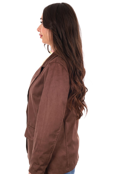 Miss Love blazer monopetto in scamosciato marrone da donna