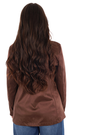Miss Love blazer monopetto in scamosciato marrone da donna
