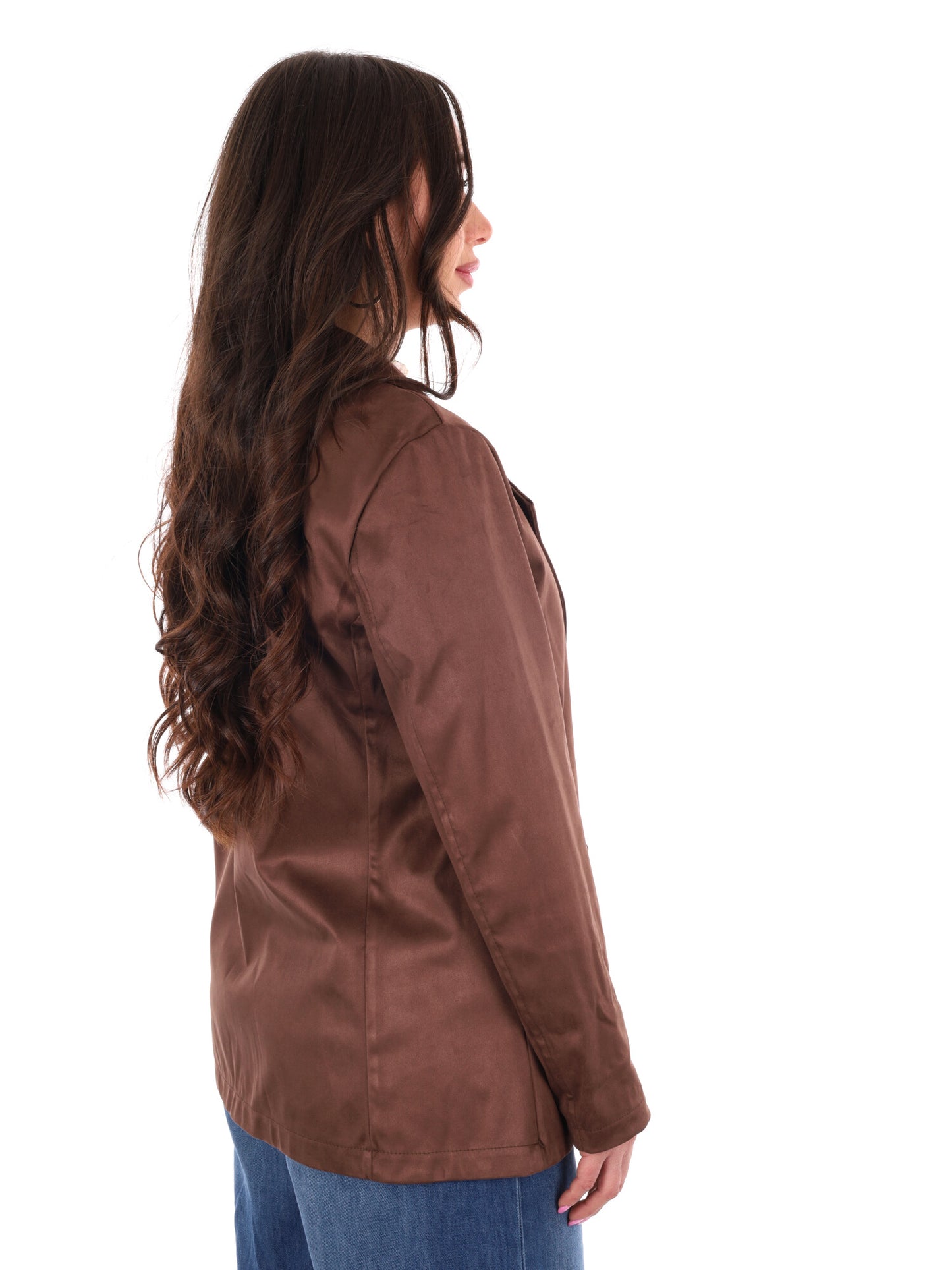 Miss Love blazer monopetto in scamosciato marrone da donna