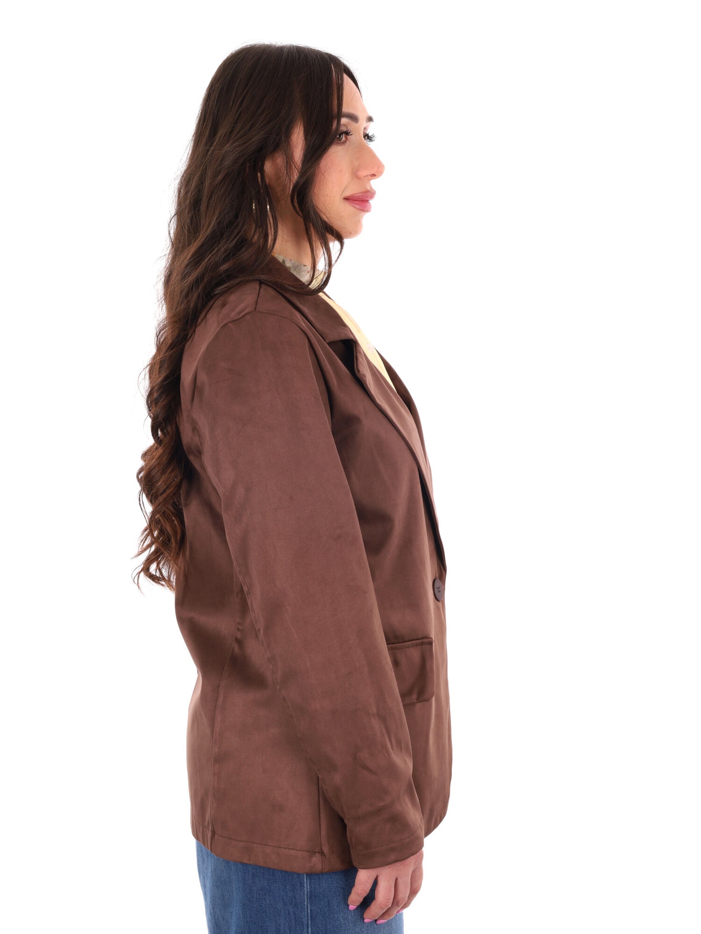 Miss Love blazer monopetto in scamosciato marrone da donna
