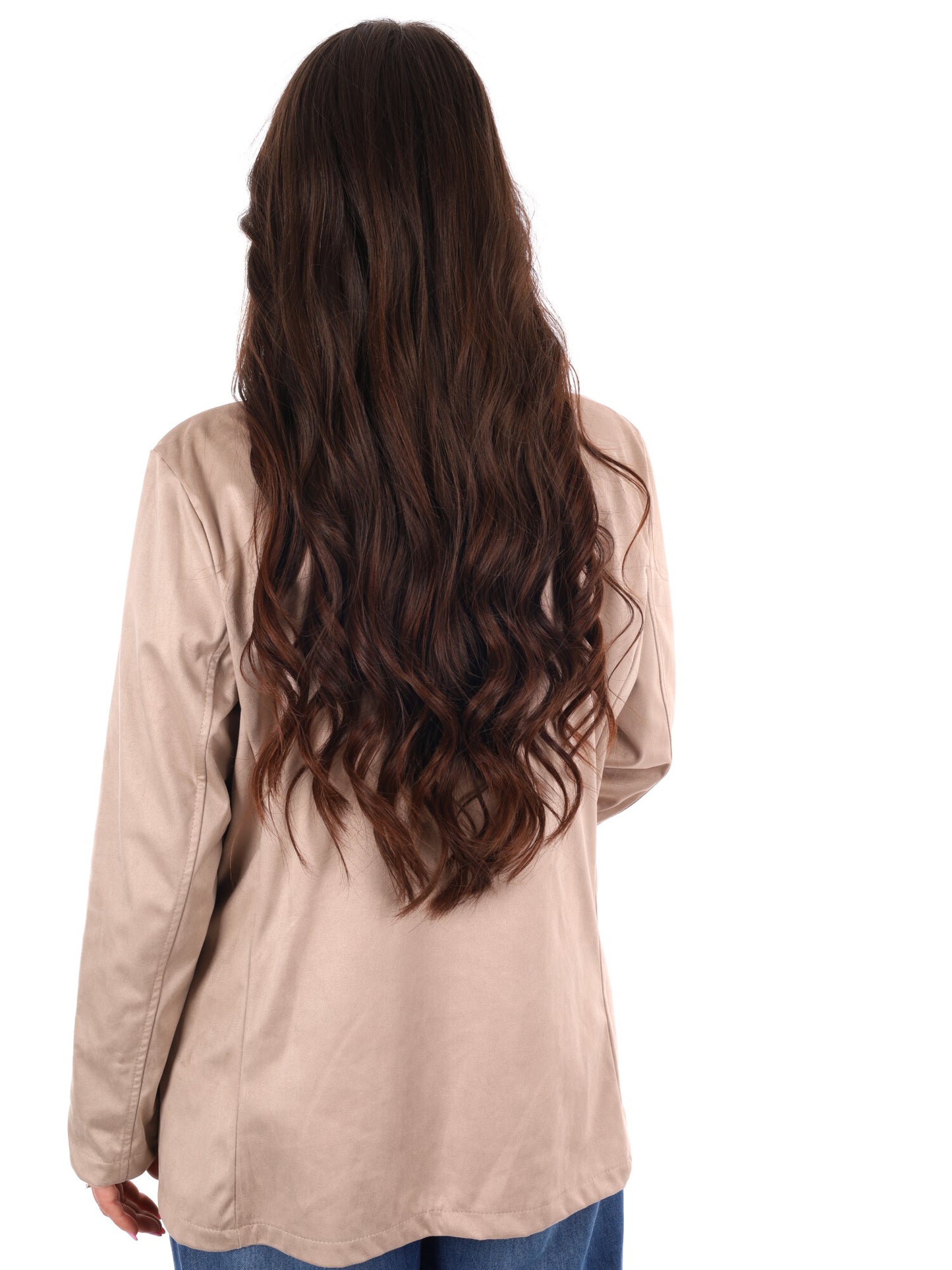 Blazer monopetto Miss Love in morbido scamosciato taupe da donna
