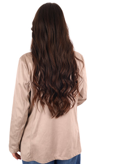 Blazer monopetto Miss Love in morbido scamosciato taupe da donna