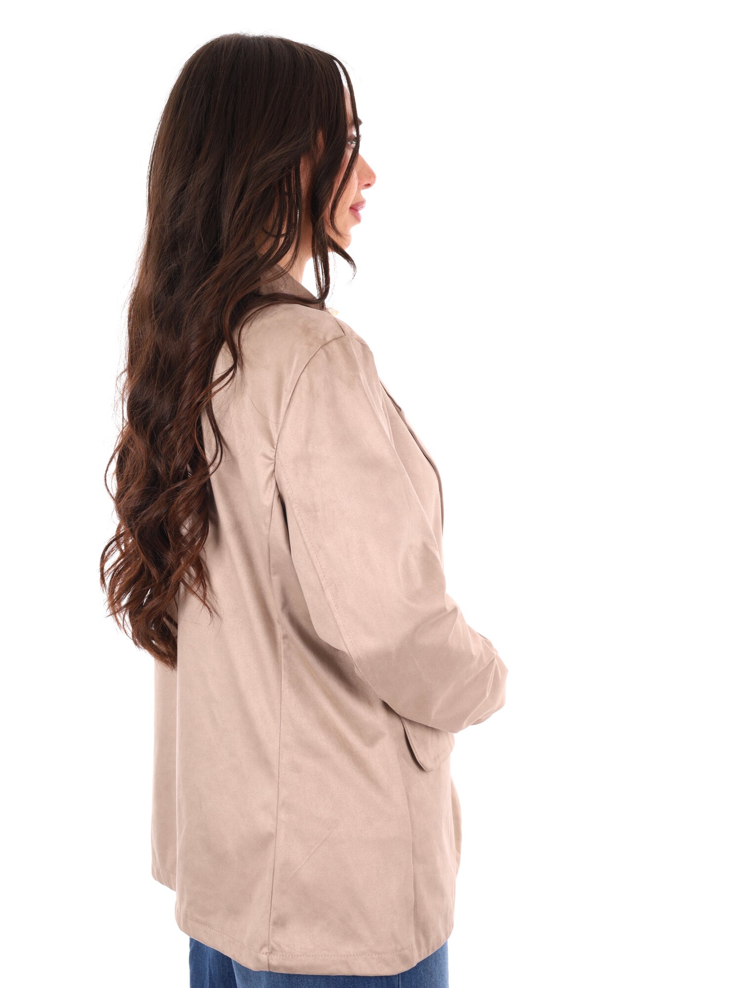 Blazer monopetto Miss Love in morbido scamosciato taupe da donna