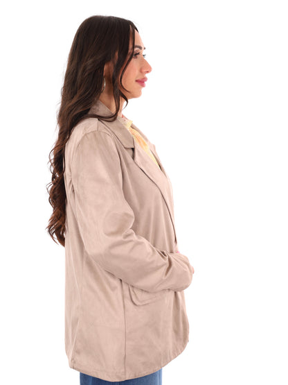 Blazer monopetto Miss Love in morbido scamosciato taupe da donna