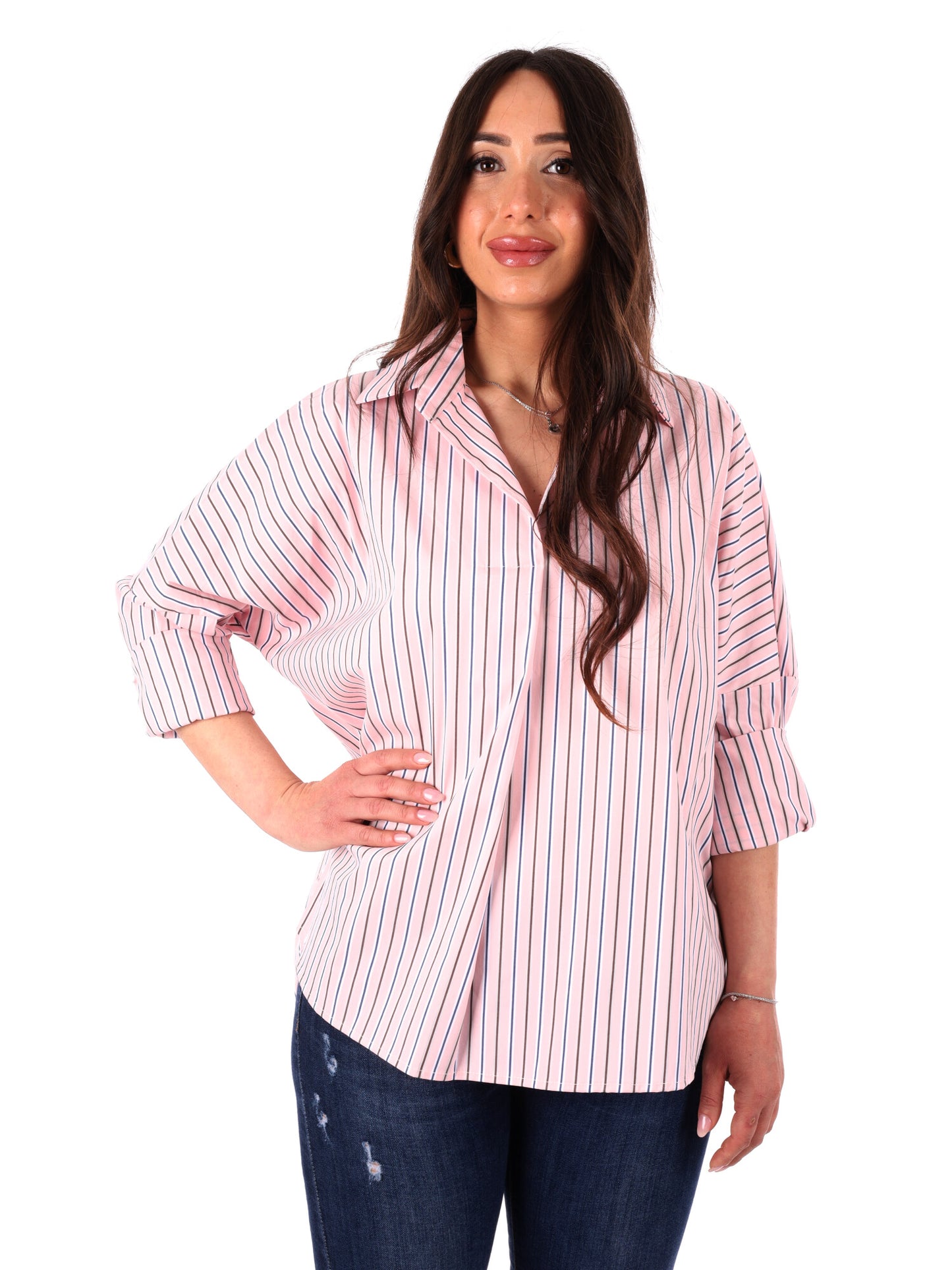 Camicia rosa da donna Miss Love, elegante e casual per primavera-estate