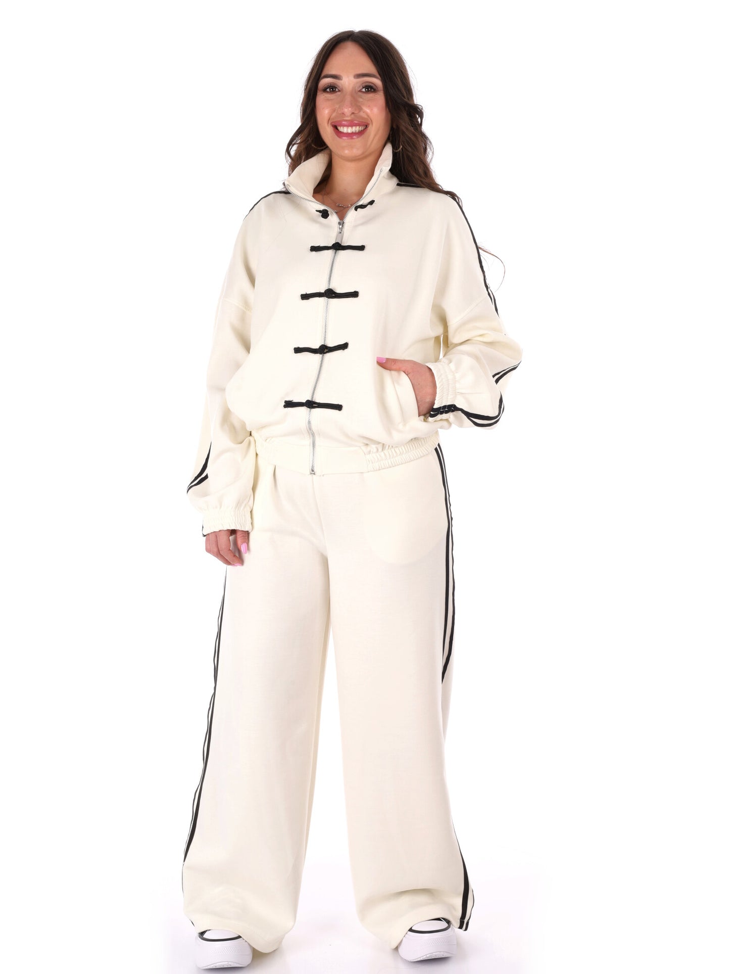 Tuta casual bianca Miss Love in cotone elasticizzato da donna
