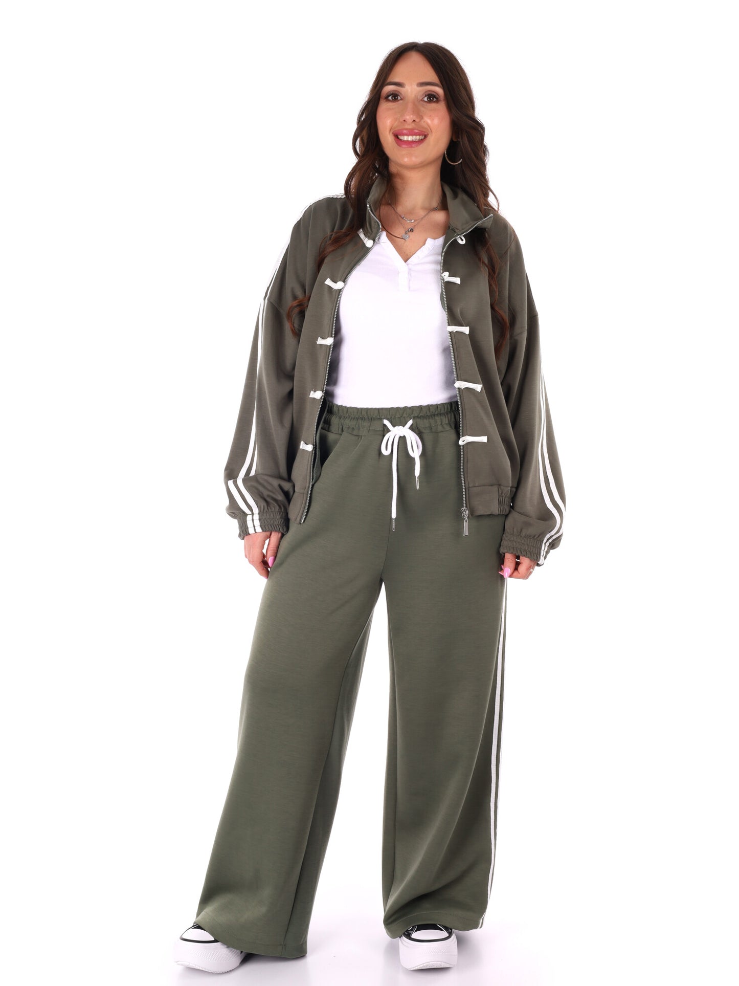 Tuta verde Miss Love da donna con zip e tasche frontali