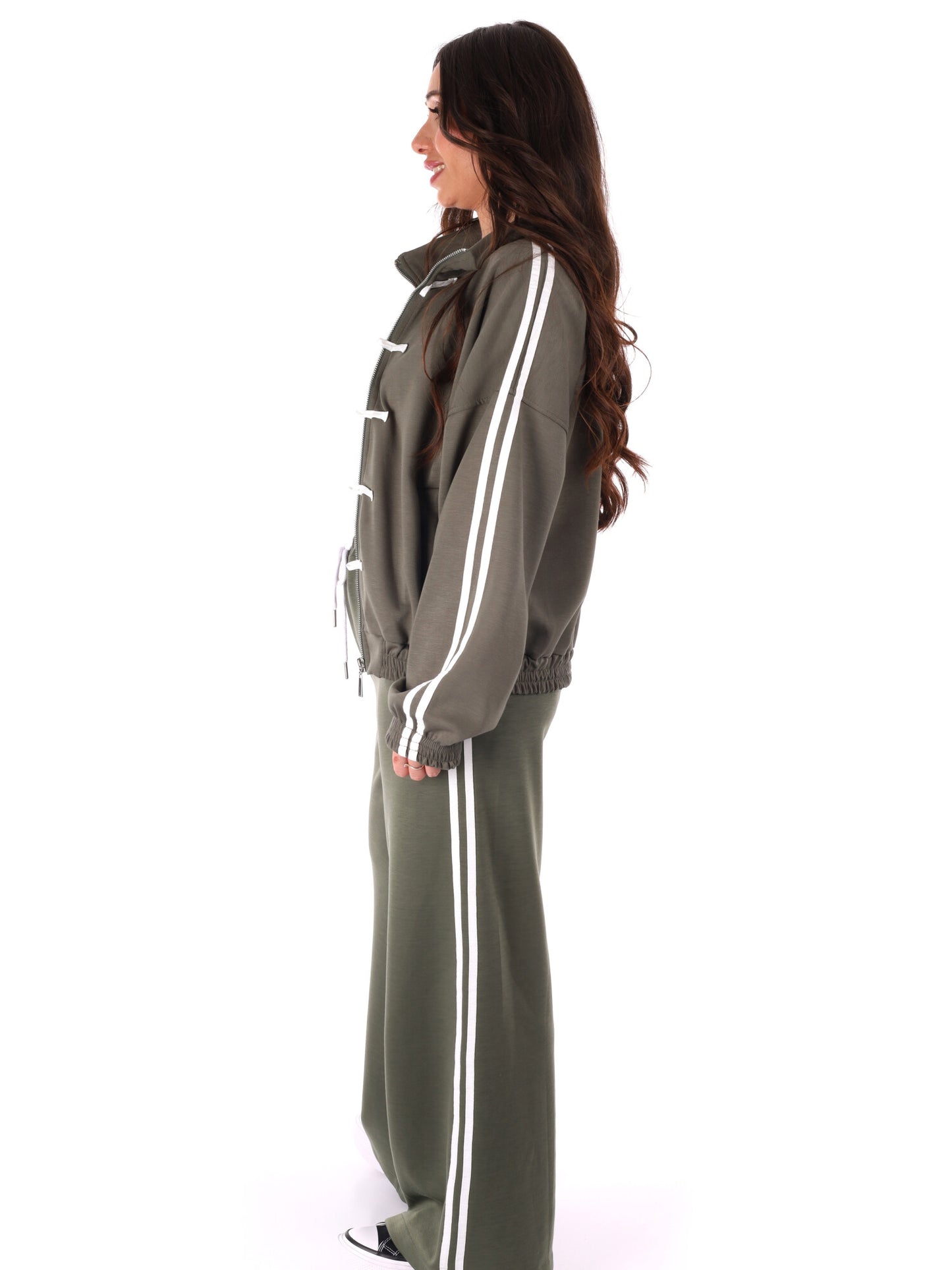 Tuta verde Miss Love da donna con zip e tasche frontali