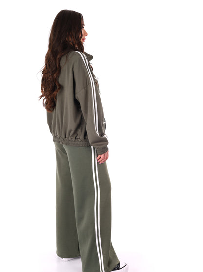 Tuta verde Miss Love da donna con zip e tasche frontali