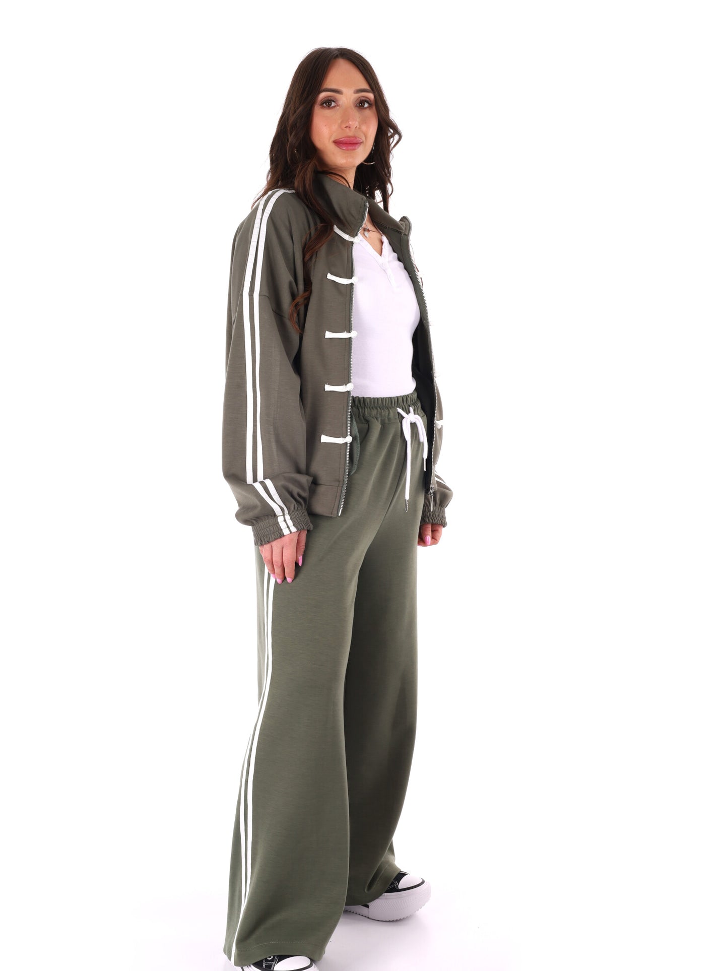 Tuta verde Miss Love da donna con zip e tasche frontali