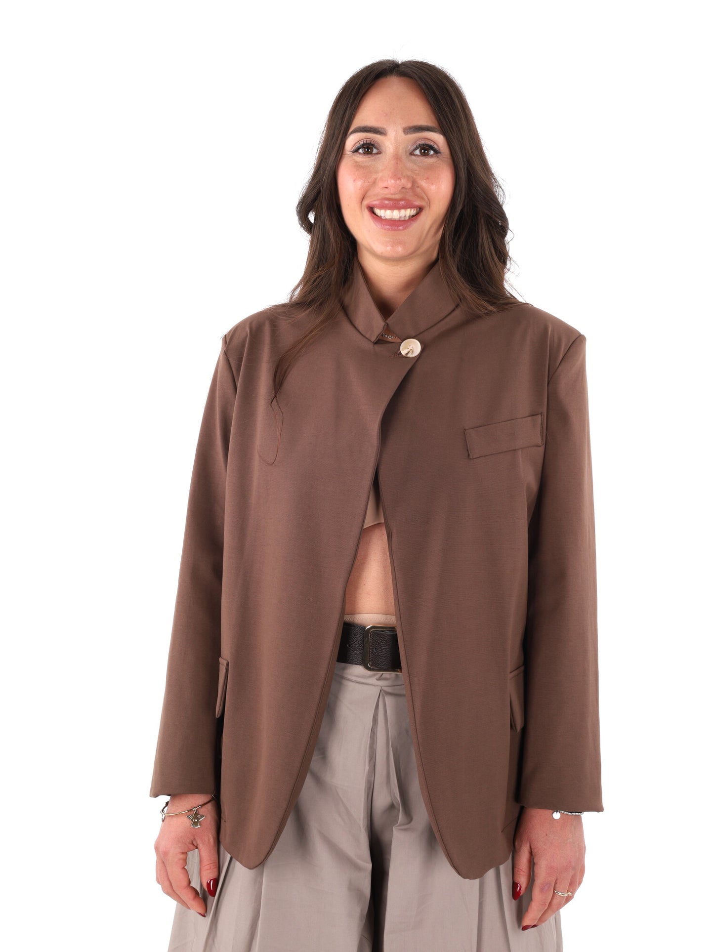 Miss Love giacca blazer donna marrone elegante