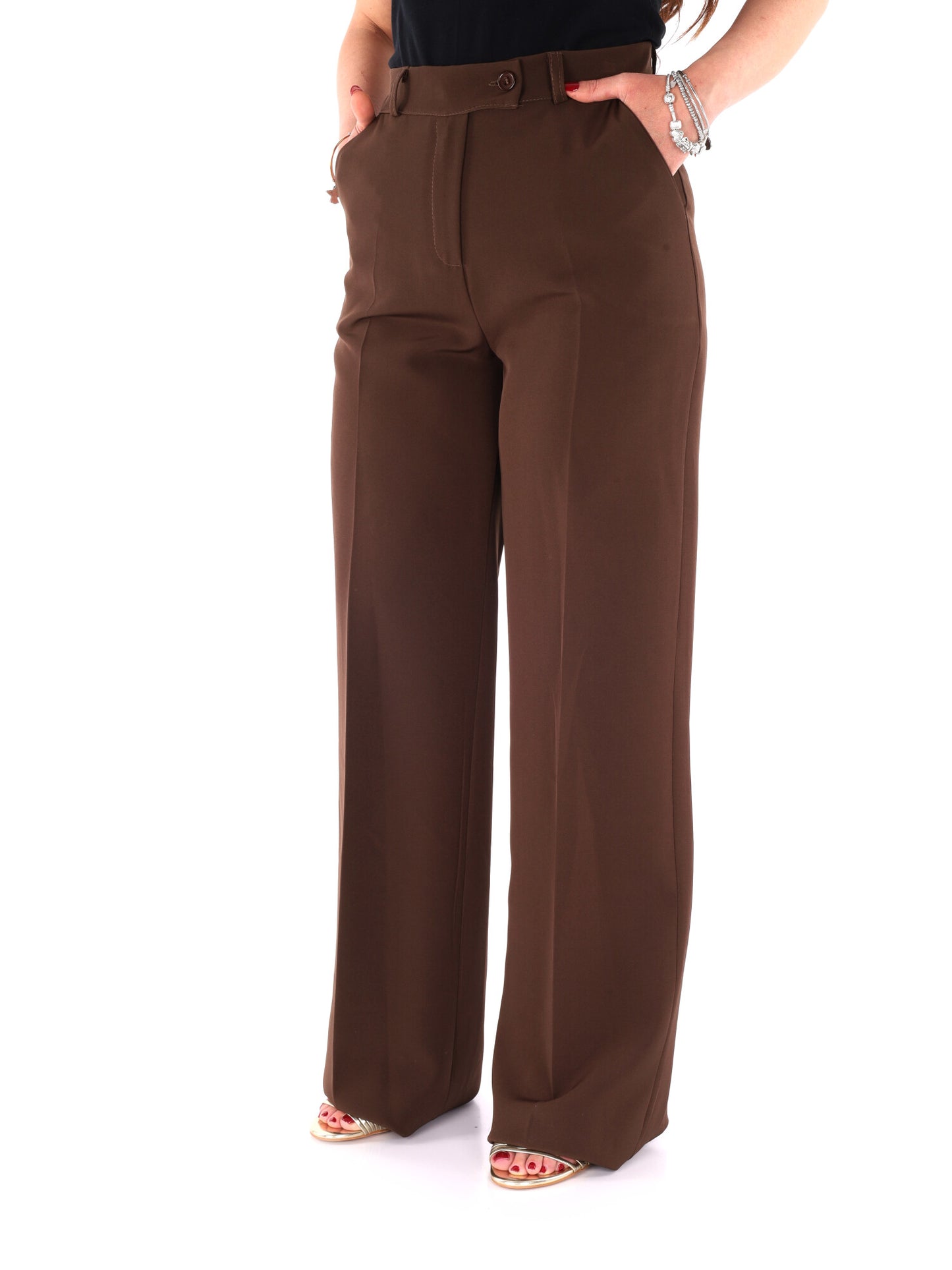 Pantaloni donna Miss Love in marrone, eleganti per primavera-estate