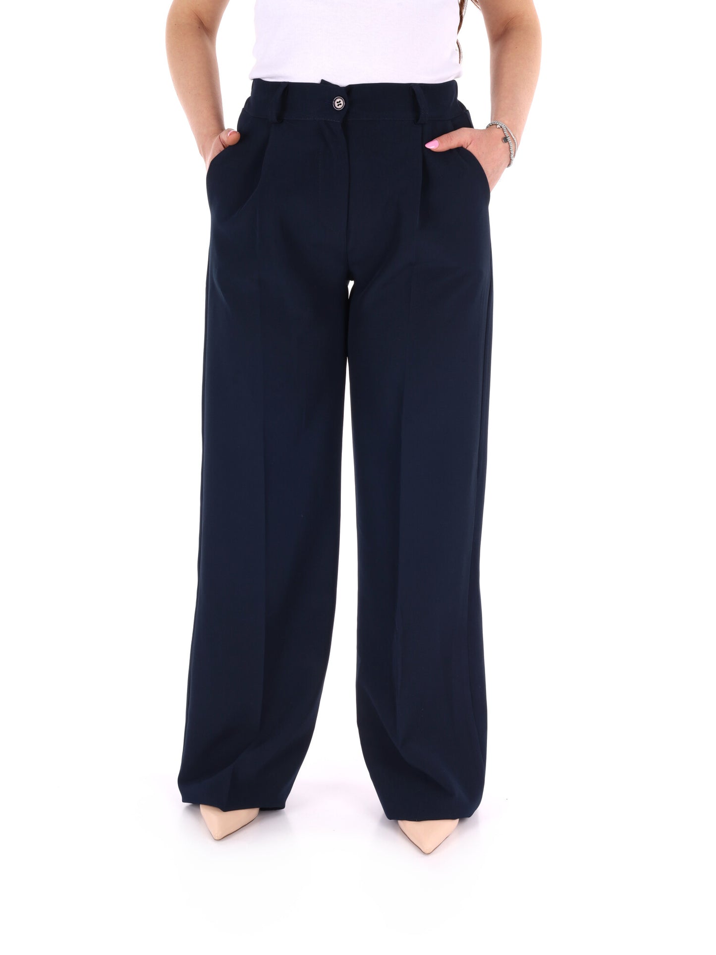 Pantalone elegante wide leg blu da donna Miss Love