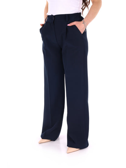 Pantalone elegante wide leg blu da donna Miss Love
