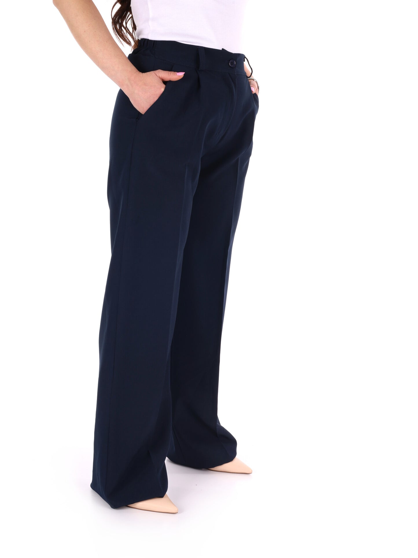 Pantalone elegante wide leg blu da donna Miss Love