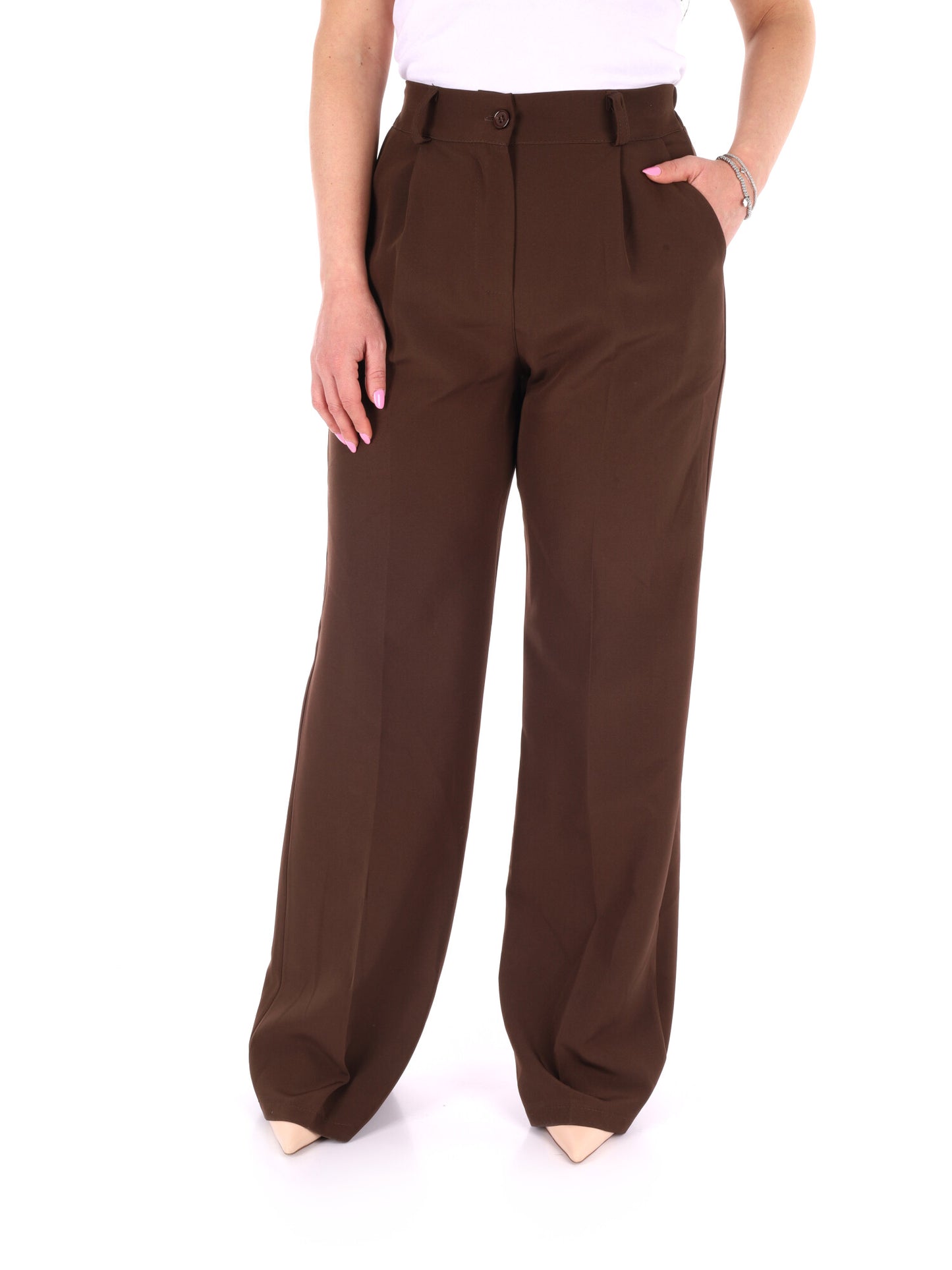 Miss Love pantalone wide leg elegante marrone da donna