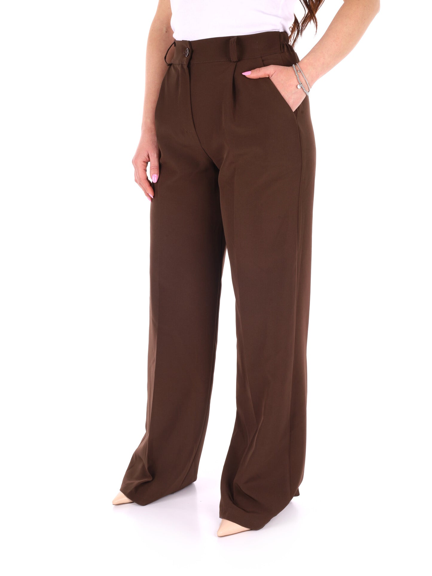 Miss Love pantalone wide leg elegante marrone da donna