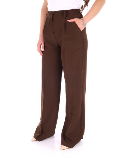 Miss Love pantalone wide leg elegante marrone da donna